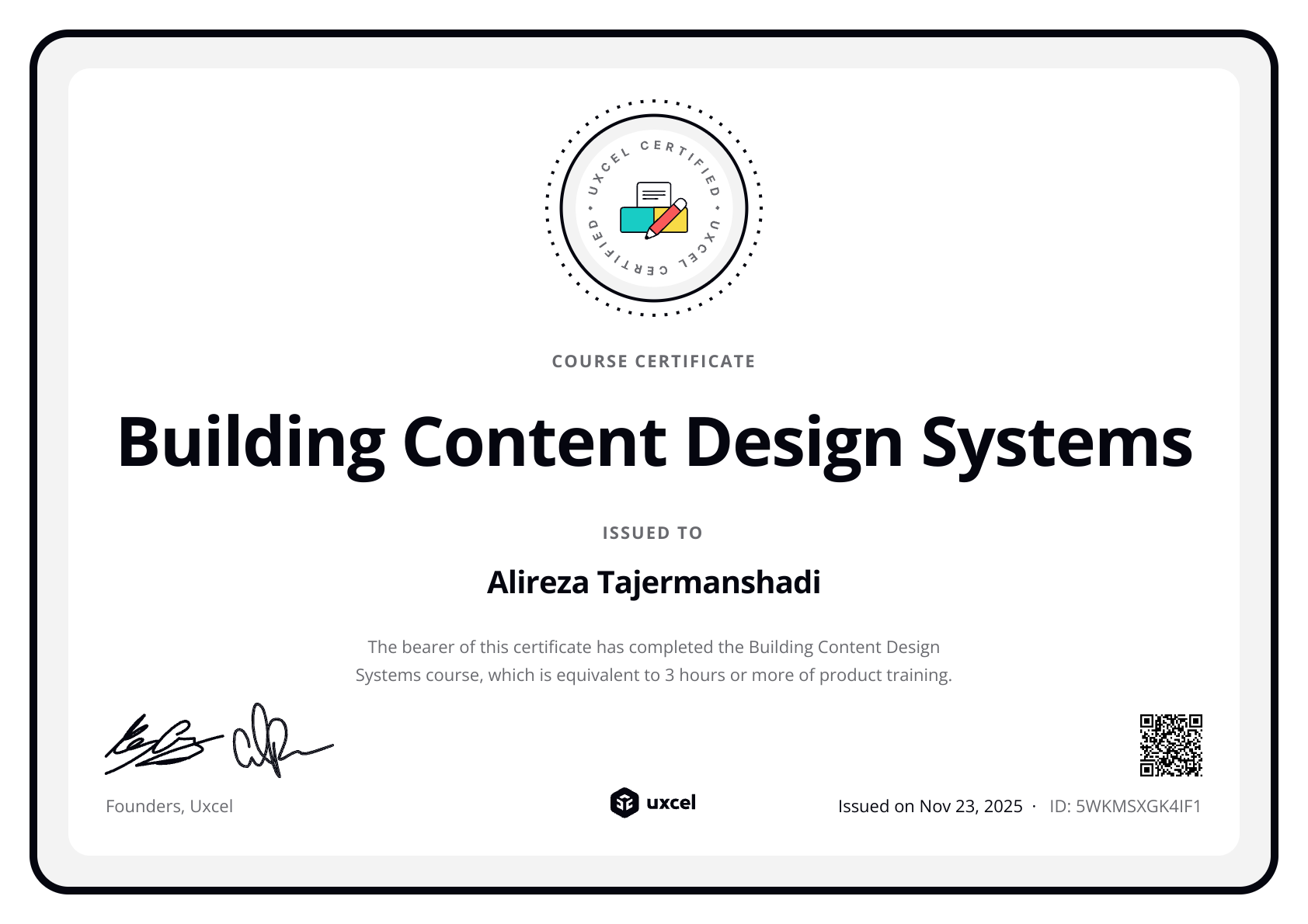 Ali Tajer's certificate